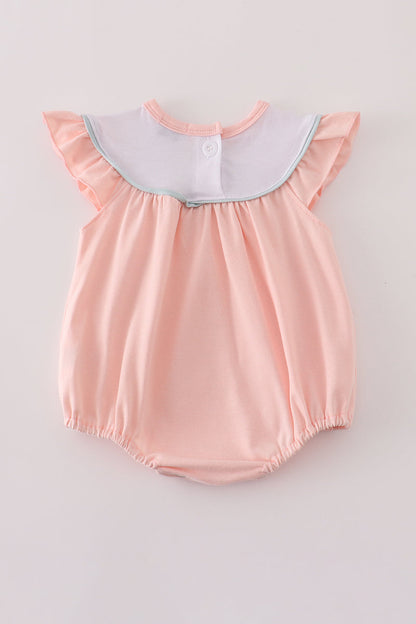 Pastel Pumpkin Flutter Sleeve Romper – Baby Girl Fall Bubble