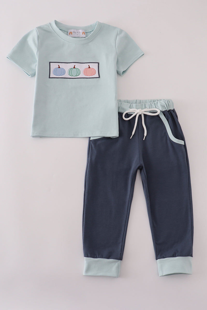 Pastel Pumpkin Graphic Tee & Jogger Set – Unisex Fall Outfit for Toddlers