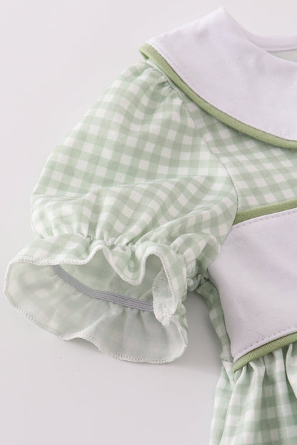 Girls Green Gingham Turkey Dress & Leggings Set