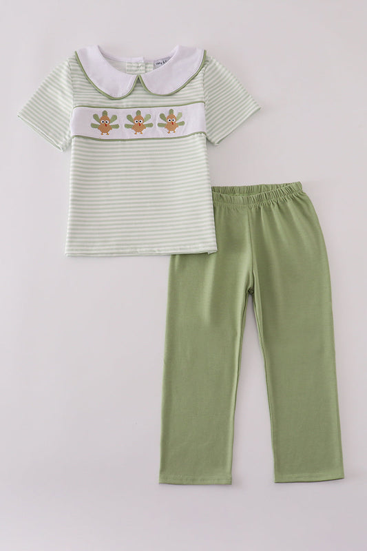 Boys Green Turkey Top & Pants Set