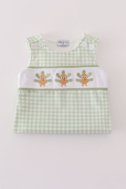 Baby Green Gingham Turkey Romper
