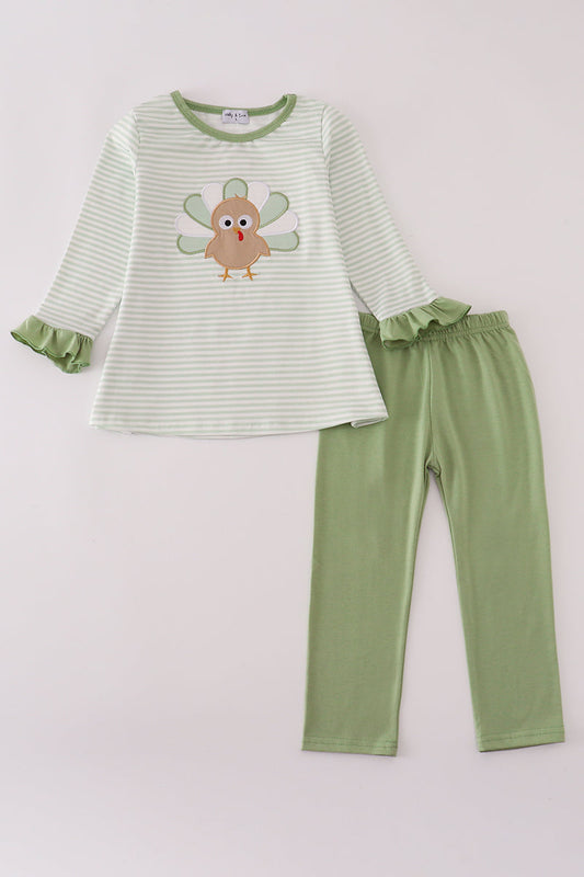 Girls Green Turkey Top & Leggings Set