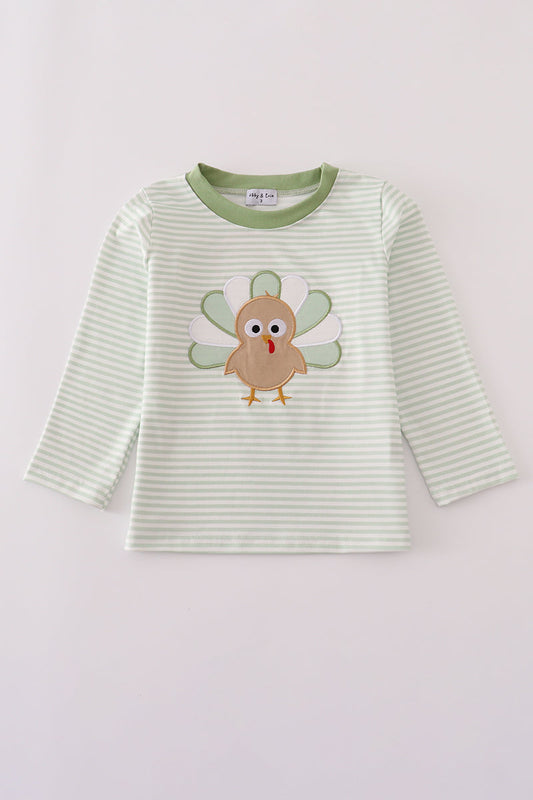 Kids Green Striped Turkey Long Sleeve Top
