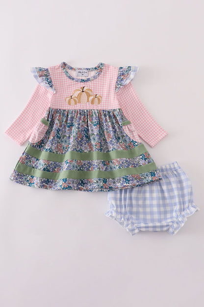 Pumpkin Patch Floral Baby Dress Set with Bloomers