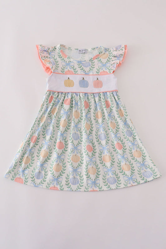 Pastel Pumpkin Smocked Flutter Sleeve Dress