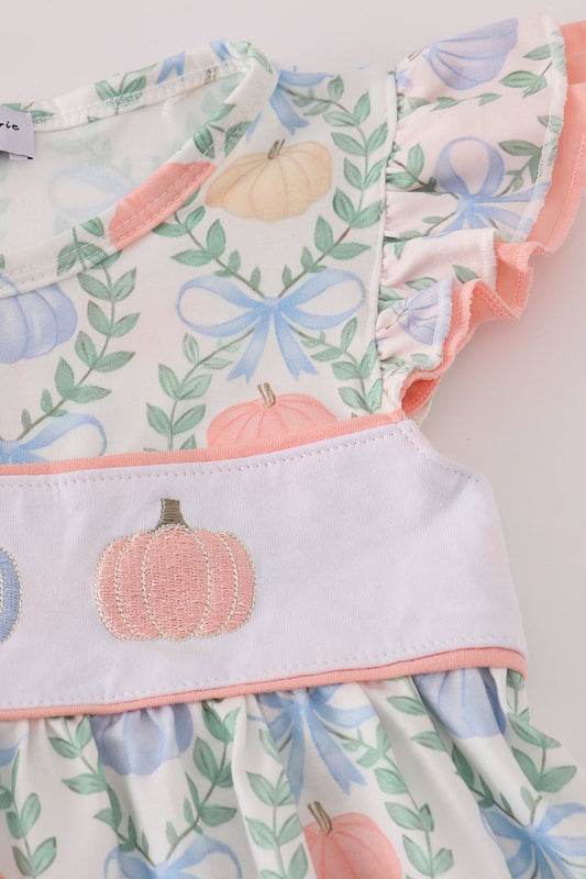 Pastel Pumpkin Smocked Flutter Sleeve Dress