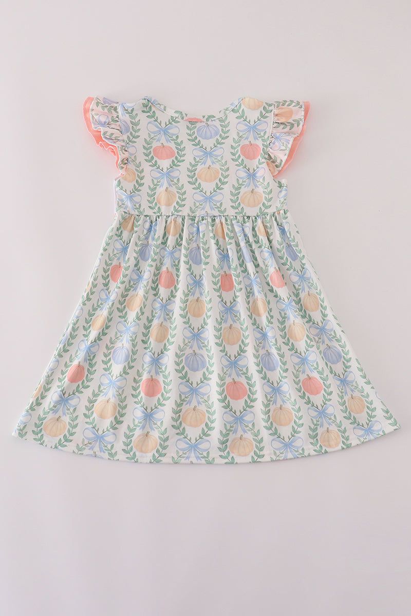 Pastel Pumpkin Smocked Flutter Sleeve Dress