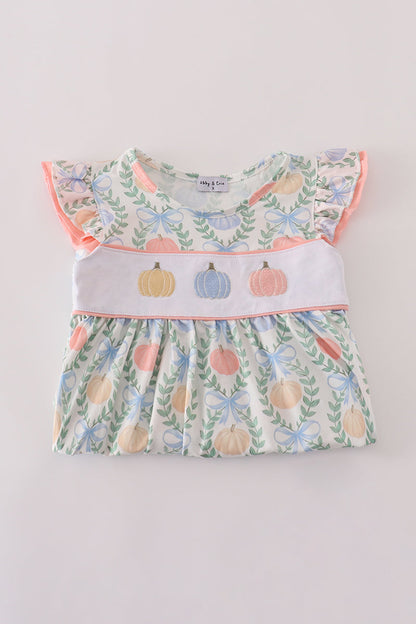 Pastel Pumpkin Smocked Flutter Sleeve Dress