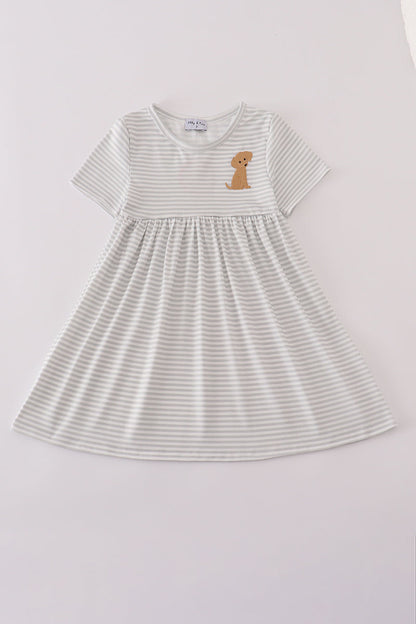Puppy Embroidered Twirl Dress