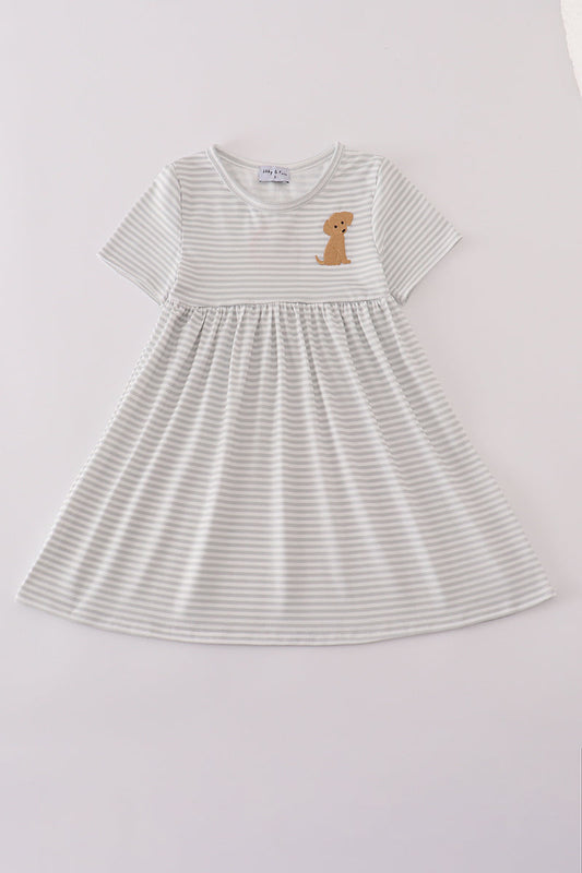 Puppy Embroidered Twirl Dress