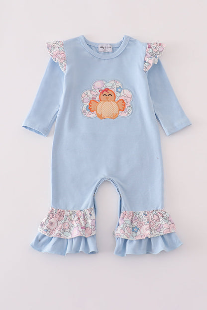 Baby Girl Blue Ruffle Turkey Romper