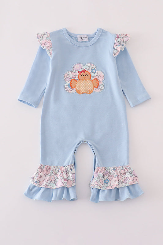 Baby Girl Blue Ruffle Turkey Romper