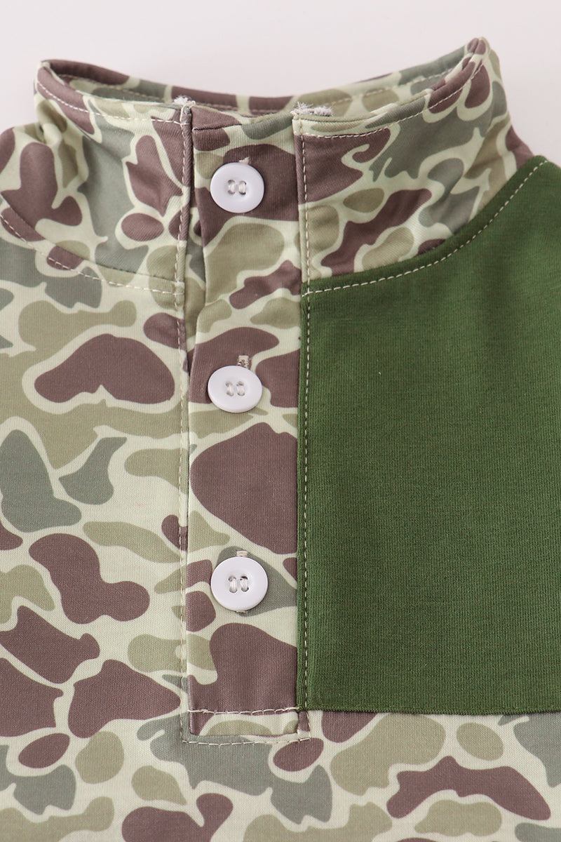 Camo Quarter-Snap Pullover & Olive Jogger Set