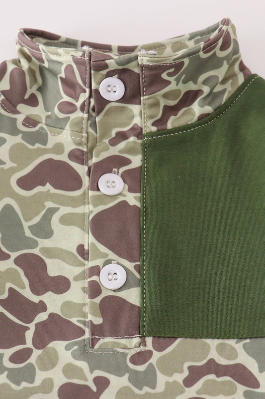 Camo Quarter-Snap Pullover & Olive Jogger Set