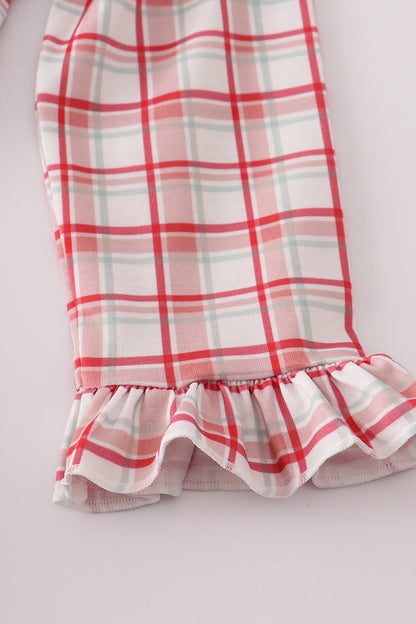 Farmyard Fun Smocked Set – Red Plaid Top & Aqua Ruffle Pants