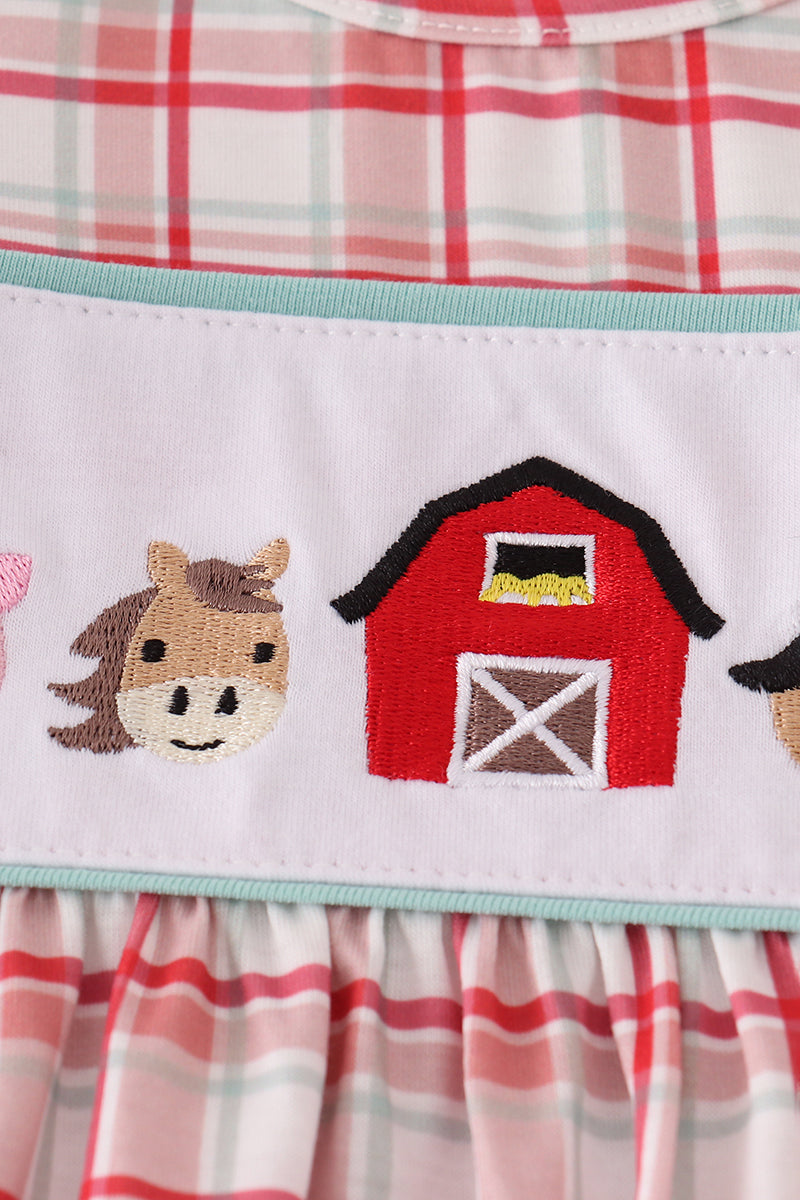 Farm Friends Smocked Plaid Bubble Romper