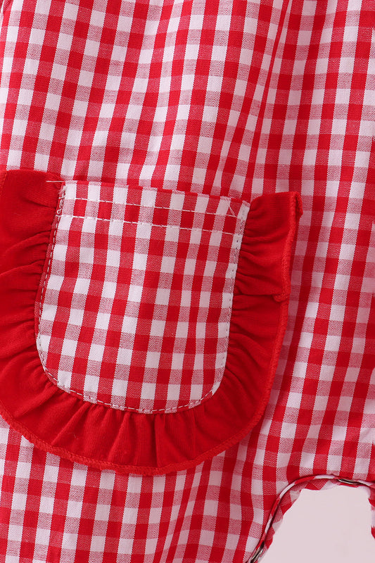 Baby Girls Red Gingham Smocked Christmas Romper – Reindeer & Tree