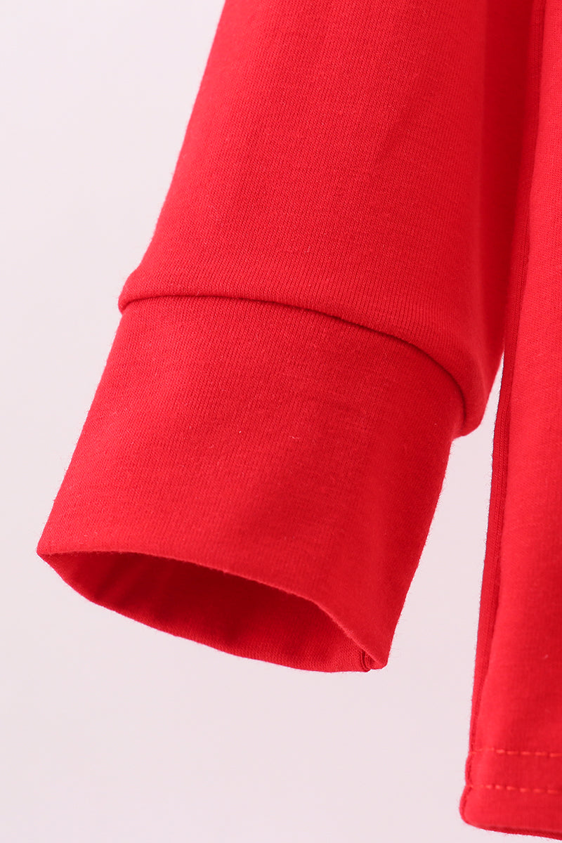 Red Holiday Top – Smocked Reindeer & Christmas Tree Long Sleeve