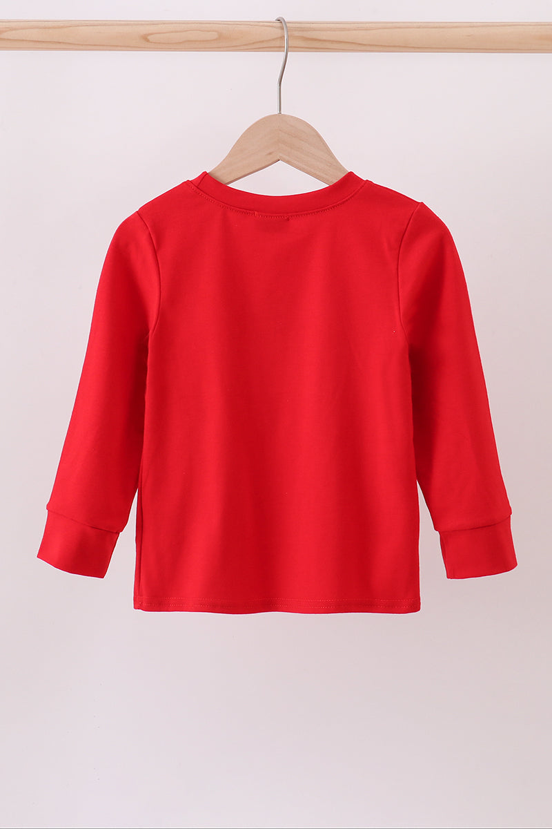 Red Holiday Top – Smocked Reindeer & Christmas Tree Long Sleeve