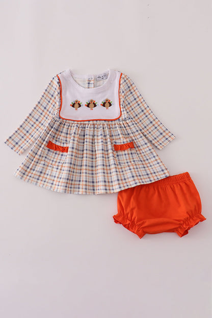 Baby Girl Turkey Embroidered Dress & Bloomer Set