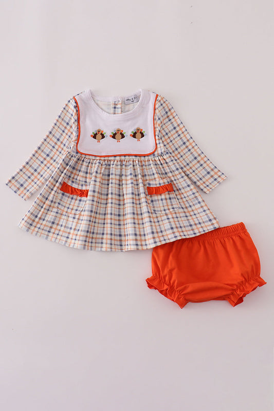 Baby Girl Turkey Embroidered Dress & Bloomer Set