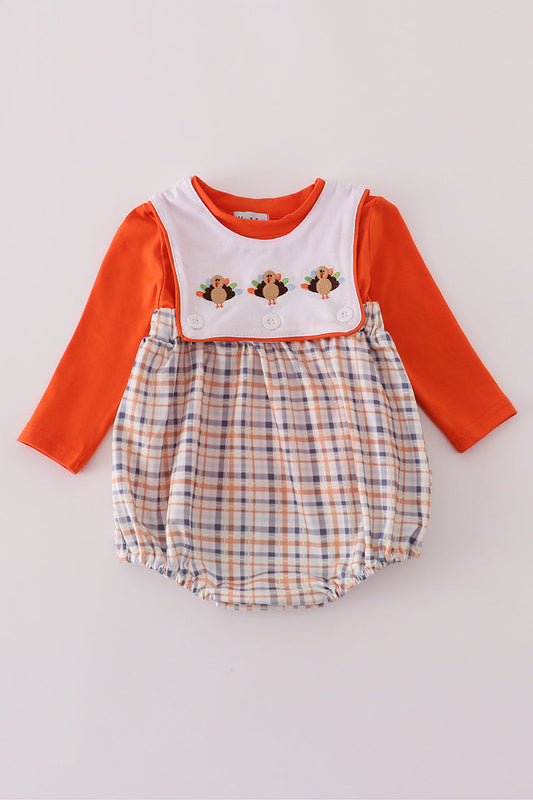 Baby Boy Turkey Embroidered Bubble