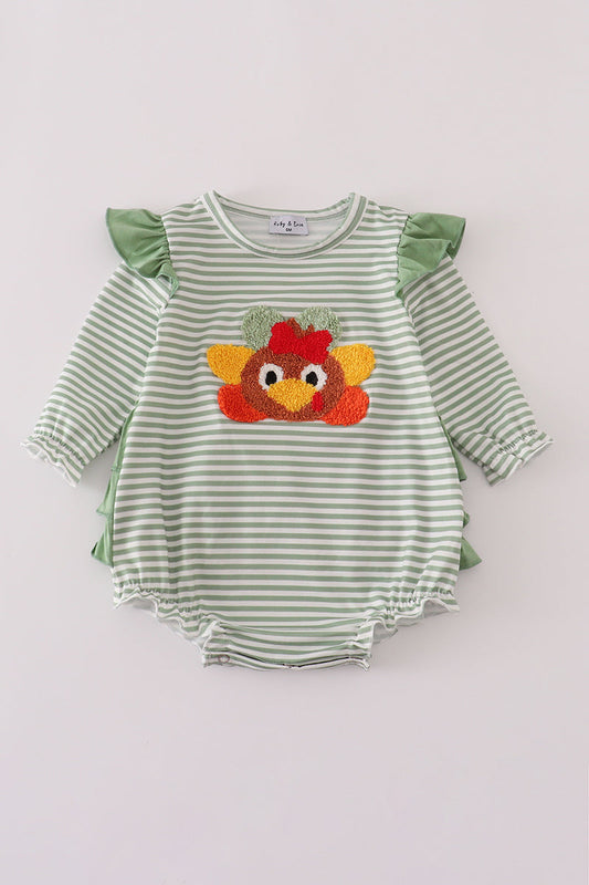 Green Romper with Textured Turkey Appliqué