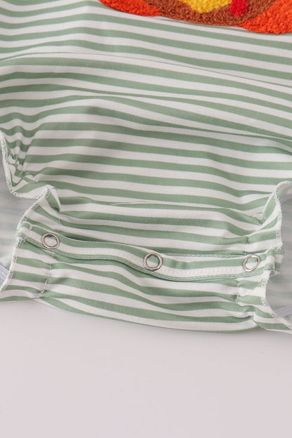 Green Romper with Textured Turkey Appliqué