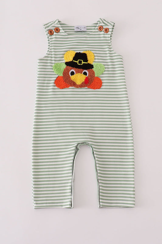 Baby Green Striped Turkey Overalls