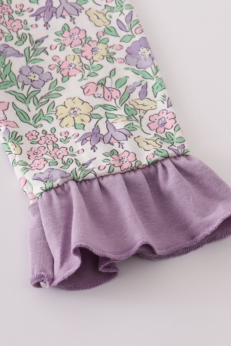 Lavender Floral Ruffle Cuff Dress – Toddler & Little Girls