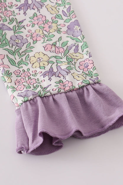 Lavender Floral Ruffle Cuff Dress – Toddler & Little Girls