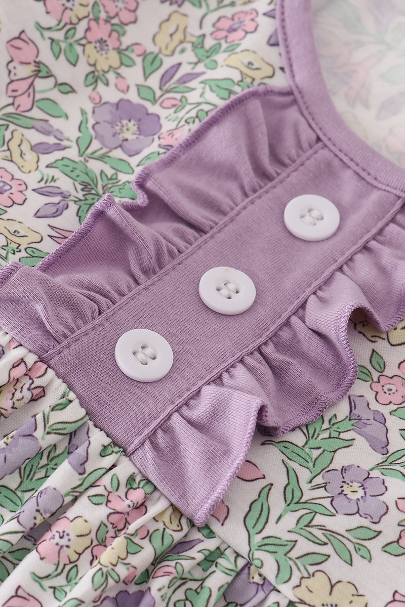 Lavender Floral Ruffle Cuff Dress – Toddler & Little Girls