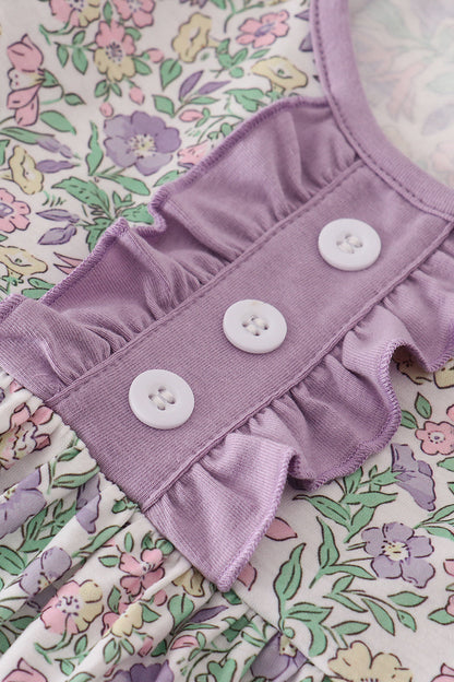 Lavender Floral Ruffle Cuff Dress – Toddler & Little Girls