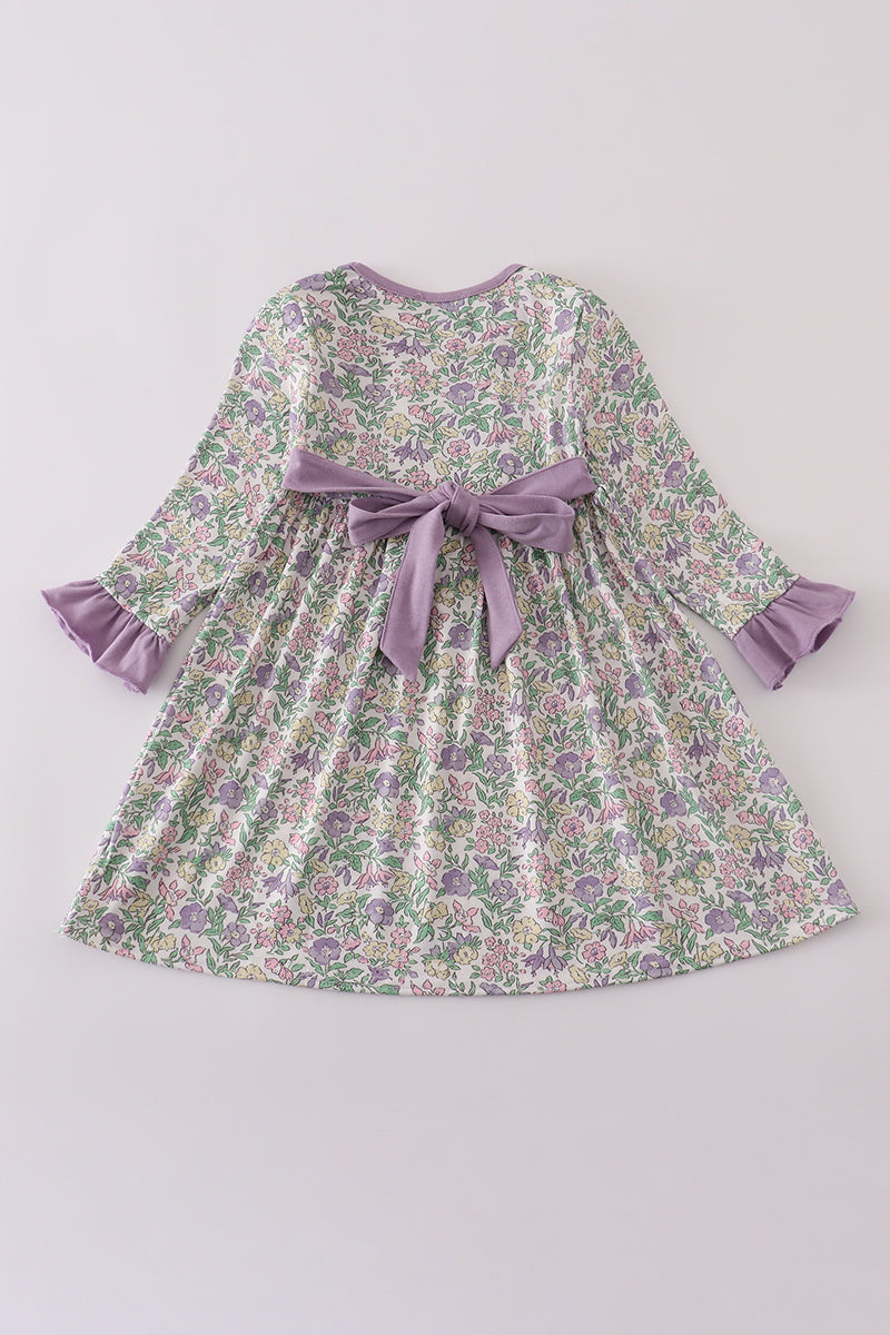 Lavender Floral Ruffle Cuff Dress – Toddler & Little Girls