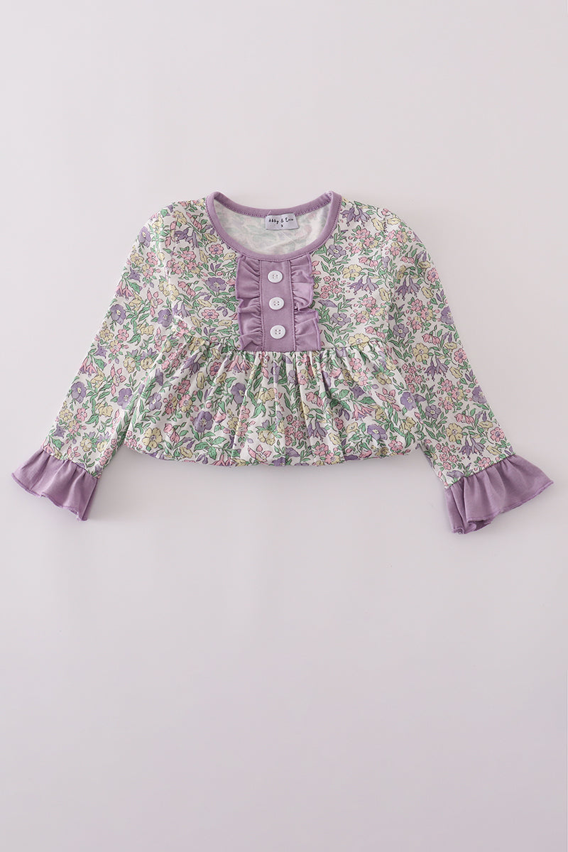 Lavender Floral Ruffle Cuff Dress – Toddler & Little Girls