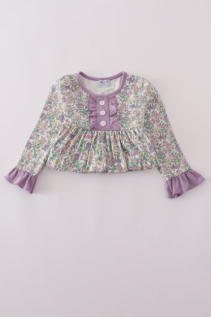 Lavender Floral Ruffle Cuff Dress – Toddler & Little Girls