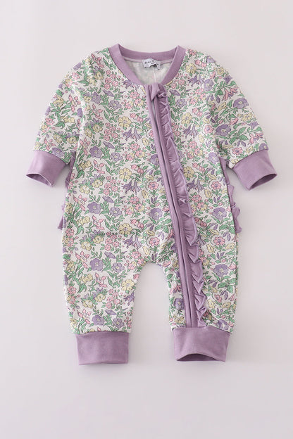 Lavender Floral Ruffle Zip Romper – Baby Girls
