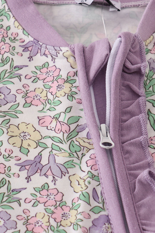 Lavender Floral Ruffle Zip Romper – Baby Girls