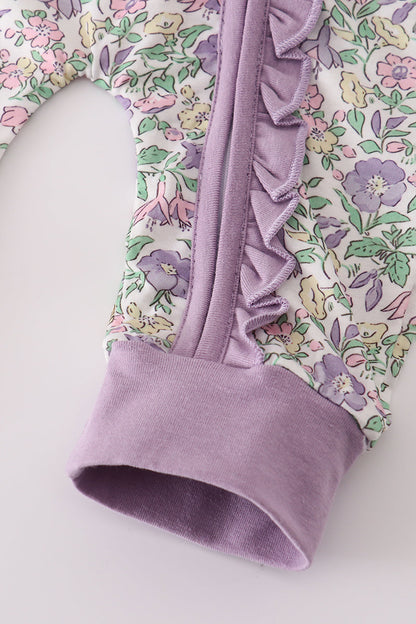 Lavender Floral Ruffle Zip Romper – Baby Girls