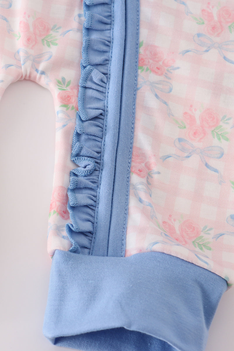 Blue Ruffle Floral Zip Romper