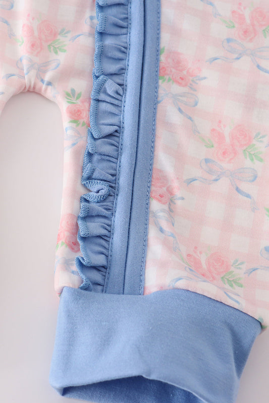 Blue Ruffle Floral Zip Romper