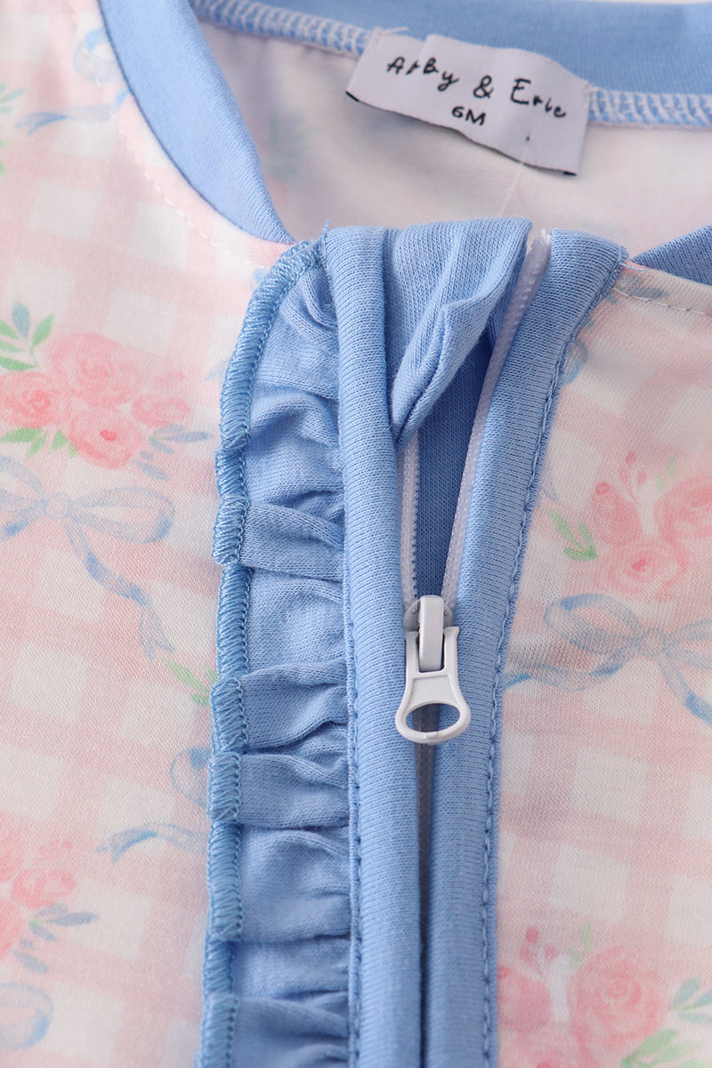 Blue Ruffle Floral Zip Romper