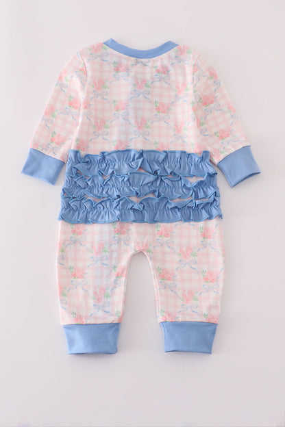 Blue Ruffle Floral Zip Romper