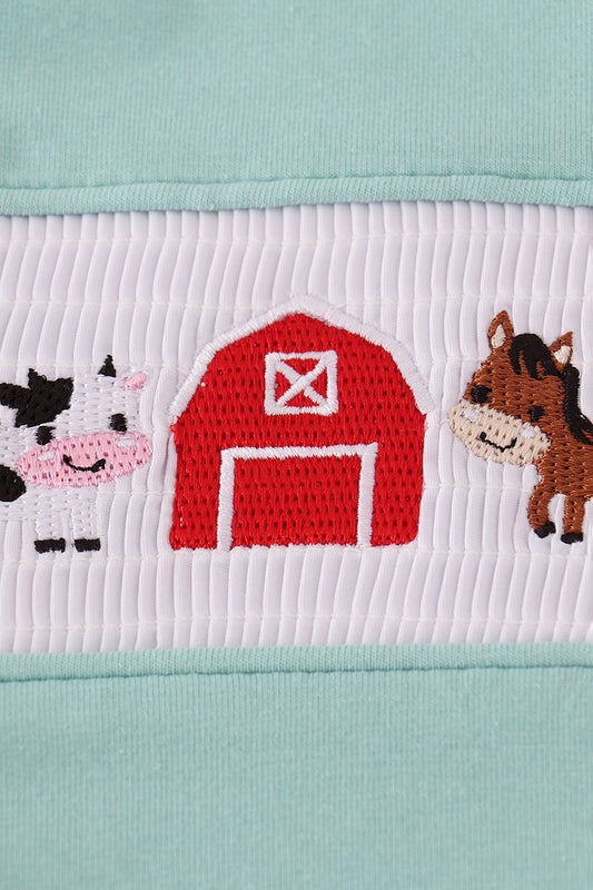 Farm Friends Smocked Top & Gingham Pants Set