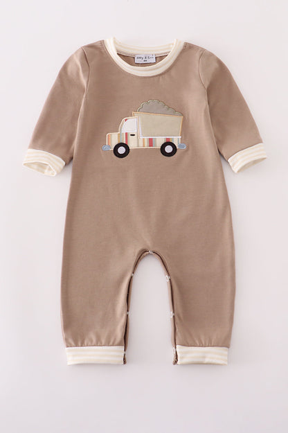 Construction Truck Baby Romper – Soft Taupe