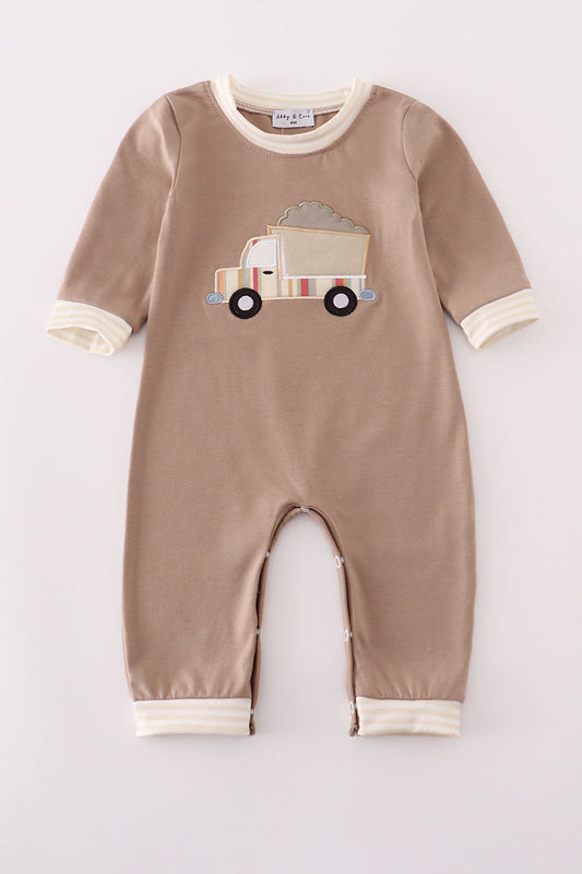 Construction Truck Baby Romper – Soft Taupe