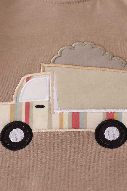 Construction Truck Baby Romper – Soft Taupe
