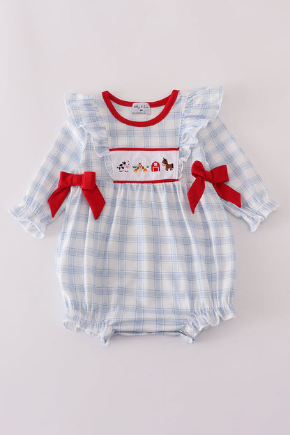 Blue Farm Embroidered Plaid Ruffle Bubble