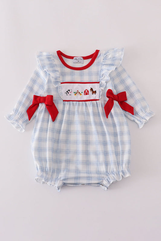 Blue Farm Embroidered Plaid Ruffle Bubble