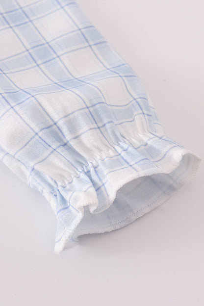 Blue Farm Embroidered Plaid Ruffle Bubble